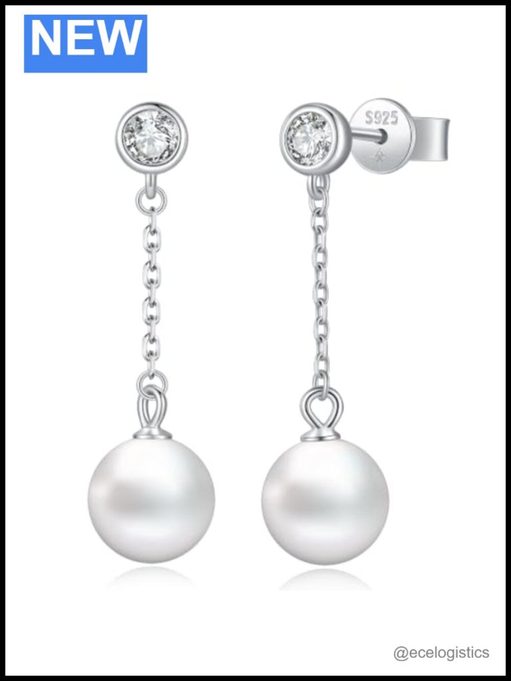 Edison Pearl Drop Earrings 925 Sterling Silver 18K White Gold Plated